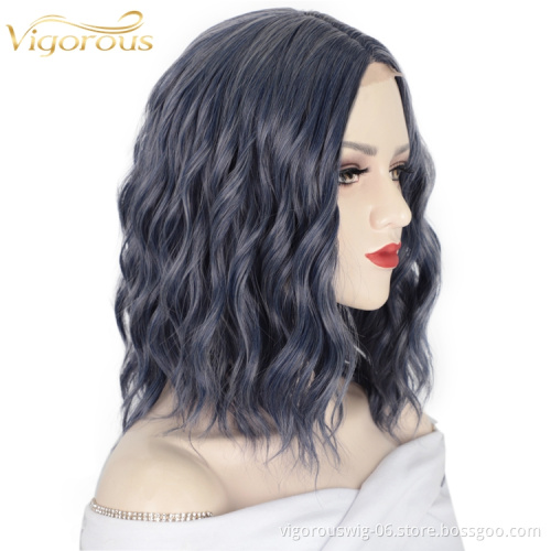 Top Quality Glueless Lace Front Colorful Bob Curly Short Deep Wavy Natural Hairline Synthetic Wigs For Black Women